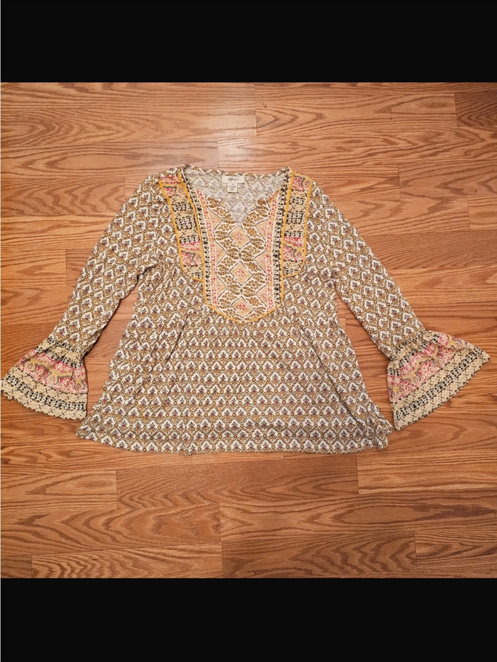 Style & Co. Tan and Pink Embroidered Boho Tunic